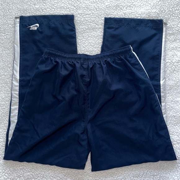 NIKE track pants ankle zipper navy white stripe drawstring elastic waist mens L - Picture 5 of 12